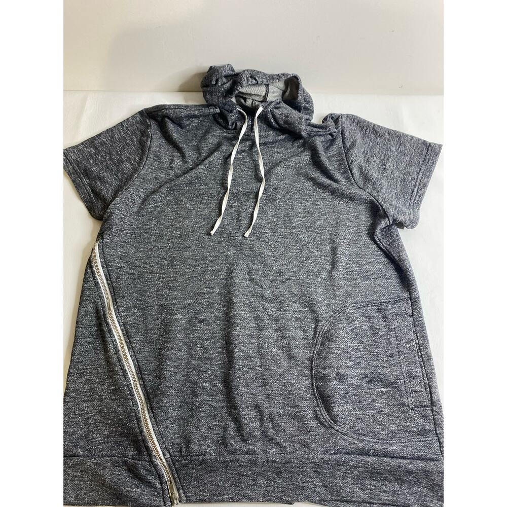 BROOKLYN EXPRESS Women's Black  Grey Hoodie Sweatshirt Medium Short Sleeves EUC